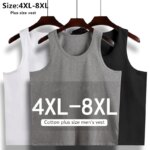 Summer Men Basic Vest Sports 150KG Cotton Plus Size 6XL 7XL 8XL White Black T-shirt Stretched Gray Loose Undershirt Sweat Shirt