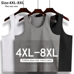 Summer Men Basic Vest Sports 150KG Cotton Plus Size 6XL 7XL 8XL White Black T-shirt Stretched Gray Loose Undershirt Sweat Shirt