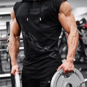 Men's leisure sports vest fitness show muscle men's sports leisure running training clothes sleeveless hooded vest outdoor stree