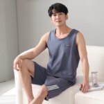 Plus Size 4XL-7XL Men Pajama Set Summer Knited Cotton Pijamas Sleeveless Sleepwear Suit