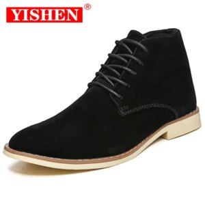 YISHEN Boots For Men Suede Leather Shoes Ankle Boots Outdoor Formal Lace Up Motorcycle Boots Black Botas Para Hombre
