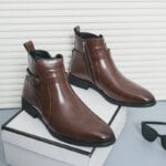 Men's Fashion Trends Leather Chelsea Boots Mens Business Ankle Boot Mens Casual British Style Brown Ankle Boot High-Top Shoes