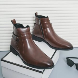 Men's Fashion Trends Leather Chelsea Boots Mens Business Ankle Boot Mens Casual British Style Brown Ankle Boot High-Top Shoes