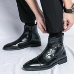 Fashion Non-slip Casual Leather Man Chelsea Boots Male High Top Shoes Retro Side Zipper Men Social Wedding Business Ankle Boots