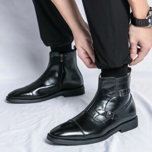 Fashion Non-slip Casual Leather Man Chelsea Boots Male High Top Shoes Retro Side Zipper Men Social Wedding Business Ankle Boots