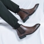 2024 Leather Spring Designer Zipper Italian Dress Office Shoes for Mens Chelsea Casual Boots Retro Pointed Ankle Boot Footwear