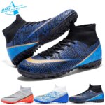 Football Shoes Men TF/FG New Listing Blue High-top Antiskid Outdoor Football Boots Kids Student Indoor Soccer Training Sneakers