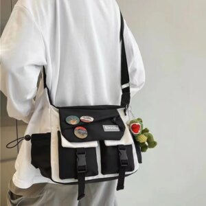 Preppy Casual Nylon Crossbody Bag For Men Women Teen Messenger Bag, Student Commuter Single Shoulder Bag For Travel Daily Use