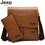 JEEP BULUO Man's Bag 2PC/Set Men Leather Messenger Shoulder Bags Business Crossbody Casual Bags Famous Brand Male Drop Shipping