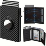 Premium Genuine Leather Carbon Fiber AirTag Wallet for Men, 9 - 14 Cards