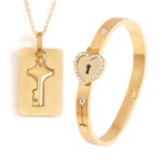Couple  Jewelry Stainless Steel Bracelet Love Heart Lock Bracelets Key Pendant  Necklace for Women Men Couples Set  Jewelry Gift