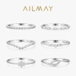 Ailmay 925 Sterling Silver Minimalist Fashion Stackable CZ Rings For Women Minimalist Fine Jewelry 2021 New Style