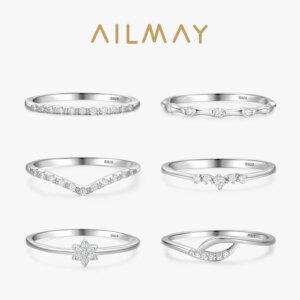 Ailmay 925 Sterling Silver Minimalist Fashion Stackable CZ Rings For Women Minimalist Fine Jewelry 2021 New Style