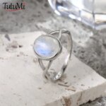 925 Sterling Silver Ring Natural 8*10 Moonstone Simple Ladies Men Vintage Party Jewelry Holiday Birthday Wedding Gifts