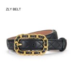 2021 New Fashion Belt Women 107cm Cowskin Leather Material Metal Chains Pin Buckle Rhombic Pattern Luxury Brand Designer Belt