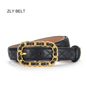 2021 New Fashion Belt Women 107cm Cowskin Leather Material Metal Chains Pin Buckle Rhombic Pattern Luxury Brand Designer Belt