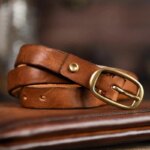 Retro Narrow Genuine Leather Women's Belt Pure Copper Button Western Cowboy Style Versatile Jeans Belt Fashion Luxury Women Belt