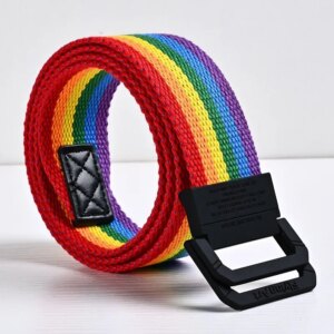 Unisex Canvas Belt Men Stripe Rainbow Metal Double Ring Buckle Jeans  Student - Belt Designer Belt for Women