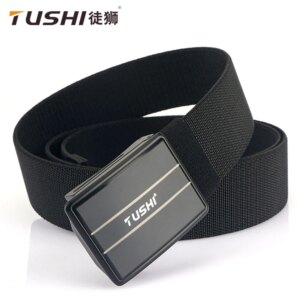 TUSHI New Alloy Quick Release Buckle Tactical Belt Durable Elastic Canvas Belts For Men Outdoor Stretch Army Belt Training 125cm