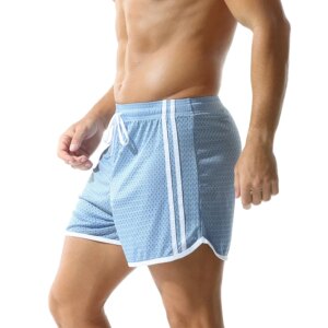 Mens Running Shorts Hollow Mesh Breathable Sport Shorts Striped Loose Elastic Gym Shorts Quick Dry Fitness Training Short Pants