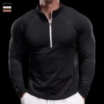 Gym Fitness Long-sleeved T-shirt Men Autumn Running Quick Dry Breathable Micro-elastic Stand-up Collar Training Sports Leisure