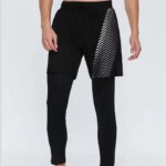 Men Double-deck 2 in 1 Sportswear Jogging Trousers Gym Training Tracksuit Workout Sport Sweatpants Compression Running Pants