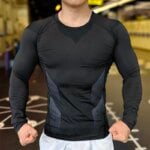 Men Fitness Clothes Long-Sleeved Sports Quick-Dry Breathable Bottom Shirt High Elasticity Compression Clothing Training Tops