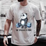 The Struggle Is Real Panda Weightlifting Graphic T Shirt Man Clothes Tops Short Sleeve Men's Brand T-shirt Gym Men's O-neck Tees