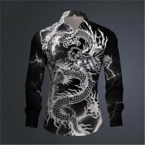 Hawaii Men's 3D Printed Dragon Print Roll-down Button-down Shirt Outdoor Street Long Sleeve Clothing Fashion Casual Beach Style