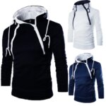 Men's Hoodies Long Sleeve Sweatshirts for Men Zipper Hooded Pullover High Neck Mens Sweatshirt Top Jacket Coat Black Sweater