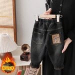 Korean Fashion Winter Boys Jeans Adding Velvet And Thickening Wide Leg pants Boys Jeans Children's Pants Kid Jeans