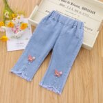 7/10 Pants LengthSpring Autumn Children Jeans  Girls Cotton Print Splice Stretch Denim Pants Korean Teenage  Kids Clothing