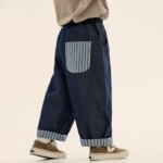 Spring Children's Daily Clothes 2-7T Boys' Striped Patchwork Pockets Jeans Korean Style Flanging Kids Boy Trendy Denim Pants