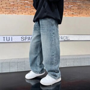 Spring Boys Jeans Pants Kids boys Wide Leg Straight Trousers Loose-Fit Casual Trousers Childrens Trendy Sweatpants Pant 5-14Y