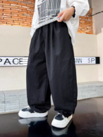 Boys Work Pants Spring Kids Thin Straight Trousers Autumn Fashion Wide-leg Pants Teen Casual Loose Simple Sweatpants 5-14 Years