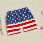 Baby Boy 4th of July Shorts American Flag Stars Striped Rocket Print Elastic Waist Toddler Boy Shorts Firework Pattern