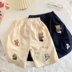 2025 New Cartoon Cute Childrens Boy Shorts Summer Fun Embroidery Closed Casual Pants Childrens Woven Shorts For 1-7 Years