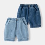 Boys Summer Jean Shorts Solid Color Fashion Trendy Cropped Pants Kids Denim Shorts Elastic Waist Casual children's Short Pants