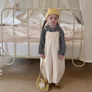 2025 Spring New Children Loose Overalls Cotton Boys Fashion Casual Pants Baby Girls Versatile Strap Trousers Kids Clothes