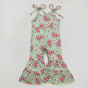 Wholesale Toddler Children Floral Green One-piece Kids Pants Infant Overalls Romper Baby Girls Christmas Cake Trees Jumpsuit