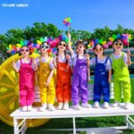 Boys Hip Hop Loose Colorful Overalls Girls Patchwork Dungaree Children Candy Color Jumpsuit Street Dance Romper Kids Streetwear