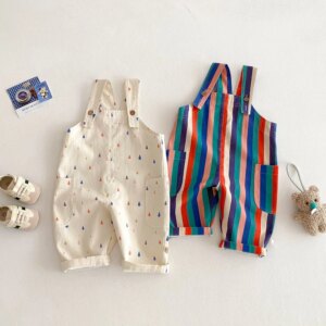 Unisex Spring New Kids Clothes Fashion Overalls Polk Dot Jumpsuits Striped Overalls Children Play Suit