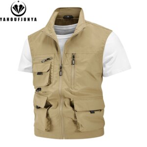 2024 Summer Men Sleeveless Fishing Tool Webbed Breathable Vest Men Many Pocket Outdoors Camping Thin Lightweight Loose Vest Male