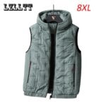 Spring Autumn Men Windproof Sleeveless Causal Vest Coats Mens Solid Quilted Waistcoat Vest Men's Vest Hooded Male Large Size 8XL
