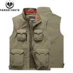 2024 Men Spring Summer Many Pocket Casual Stand Collar Vest Men Sleeveless Solid Color Outdoors Fashion Style Vest Male Coat 6XL