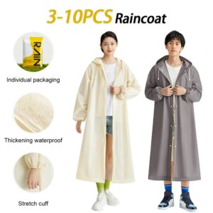3-10PCS Disposable Adult Raincoat Drawstring Waterproof Rain Coat Portable Long Hooded Rain Coats for Outdoor Travel Emergency