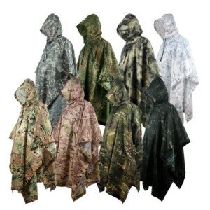 Camouflage Folding Raincoat for Hiking Portable Tactics Poncho Men Waterproof Tourism Packable Rain Jacket Cover Army RainWear