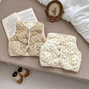 Korean Padded Vest For Baby Winter Clothing Polka-Dot Print Infant Sleeveless Vest Toddler Kids Baby Girls Tops Coat 0-3 Year