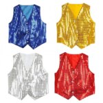 Kids Shinny Blazer Vest Boys Girls Sequined Vest Children Shining Sequins Waistcoat Hip-hop Dance Party Street Show Costume Vest