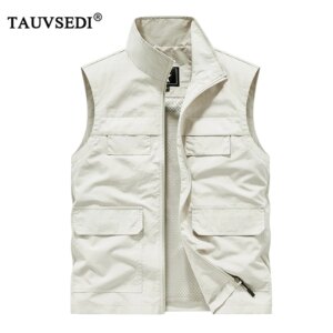 Summer Men Outdoor Cargo Breathable Sleeveless Vests Mens Fish Sport Multi Pocket Vests Coat Man Loose Casual Cardigan Waistcoat